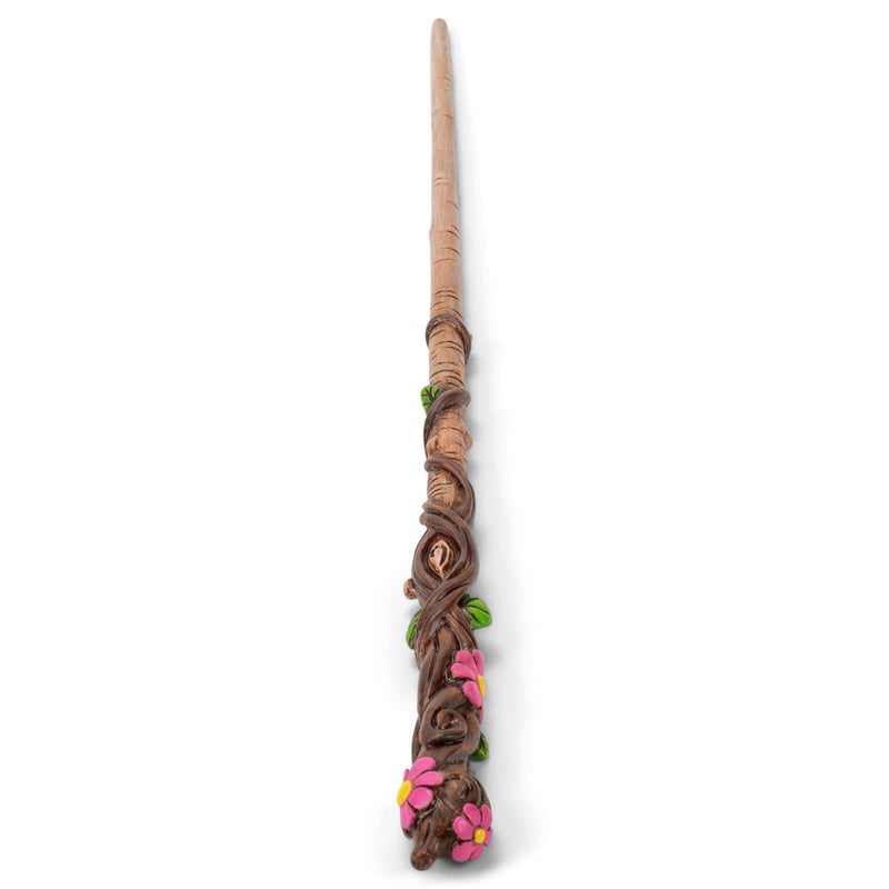 Cottage Garden 13.75-in Resin Collectible Witch Wizard Cosplay Magic Wand, Brown Woodgrain Pink Flower - Image 2